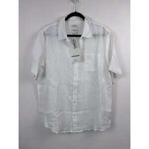 Thom Aaron men's XXL white short sleeve 100% linen‎ casual button down shirt